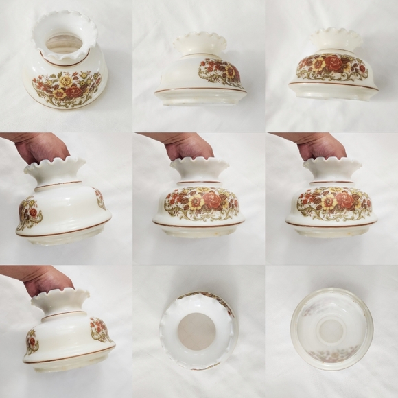 Floral Milk Glass Lamp Shade VTG Hurricane Gone with the Wind Parlor Replacement - Picture 14 of 16